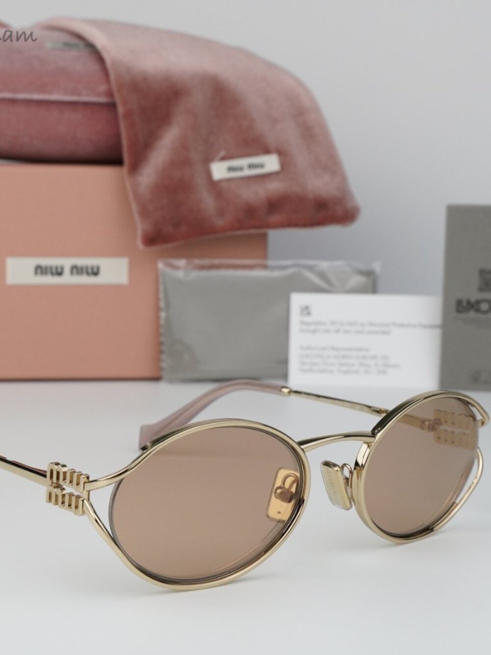 Miu Miu Men Sunglasses Gold Pink Mirror Silver Oval MU52YS ZVN20F BRAND NEW